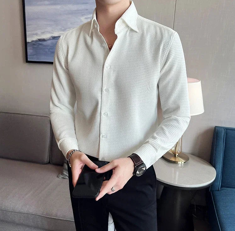 Slim Waffle Business Shirt Men