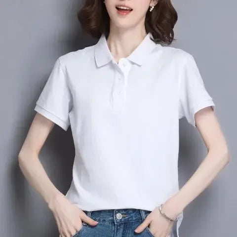 Minimal Button Polo Tee Women