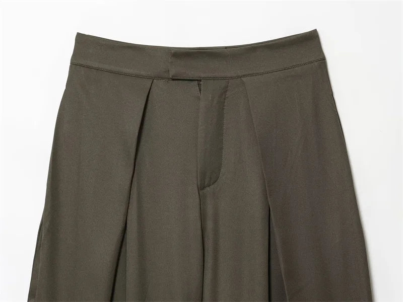 Military Green Pleated Wide Pants