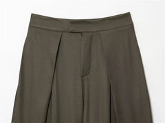Military Green Pleated Wide Pants