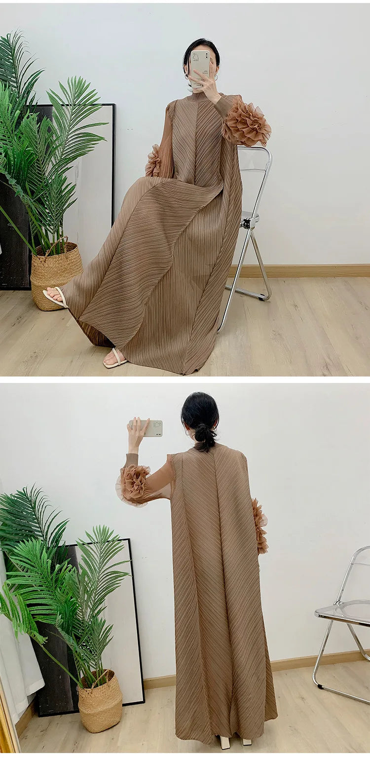 Women Elegant Evening Party Dresses 2025 Summer New Solid Colour Classic Long Sleeve Plate Flower Design Prom Dresses Female