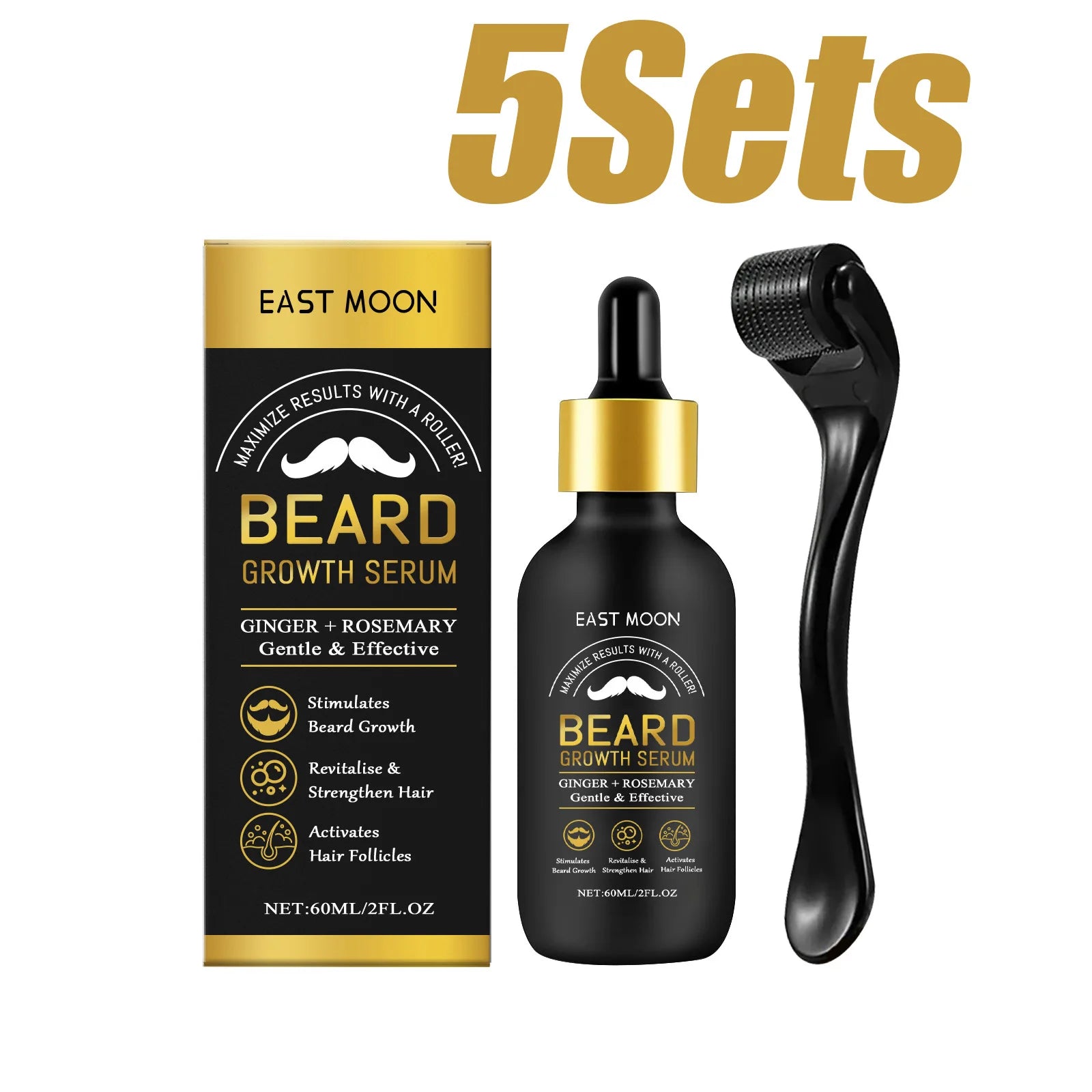 Beard Thickening Care Oil with Roller Ball 0.25mm Strengthen Hair Roots Nourishing Soften Beard Oil for Men Grooming Beard Care