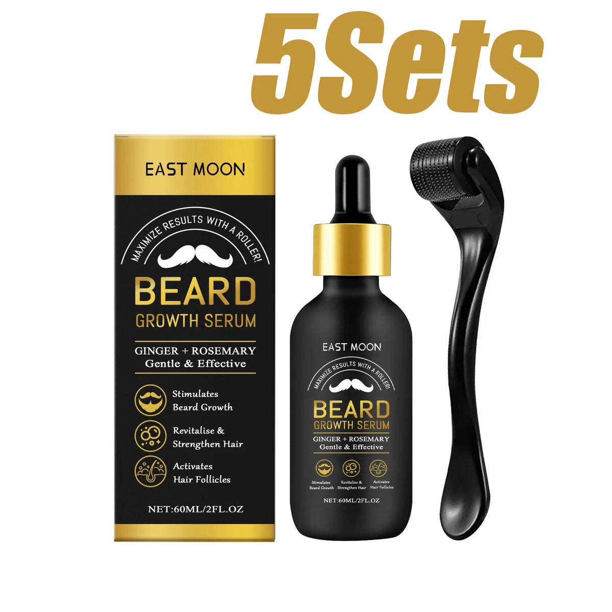Beard Thickening Care Oil with Roller Ball 0.25mm Strengthen Hair Roots Nourishing Soften Beard Oil for Men Grooming Beard Care