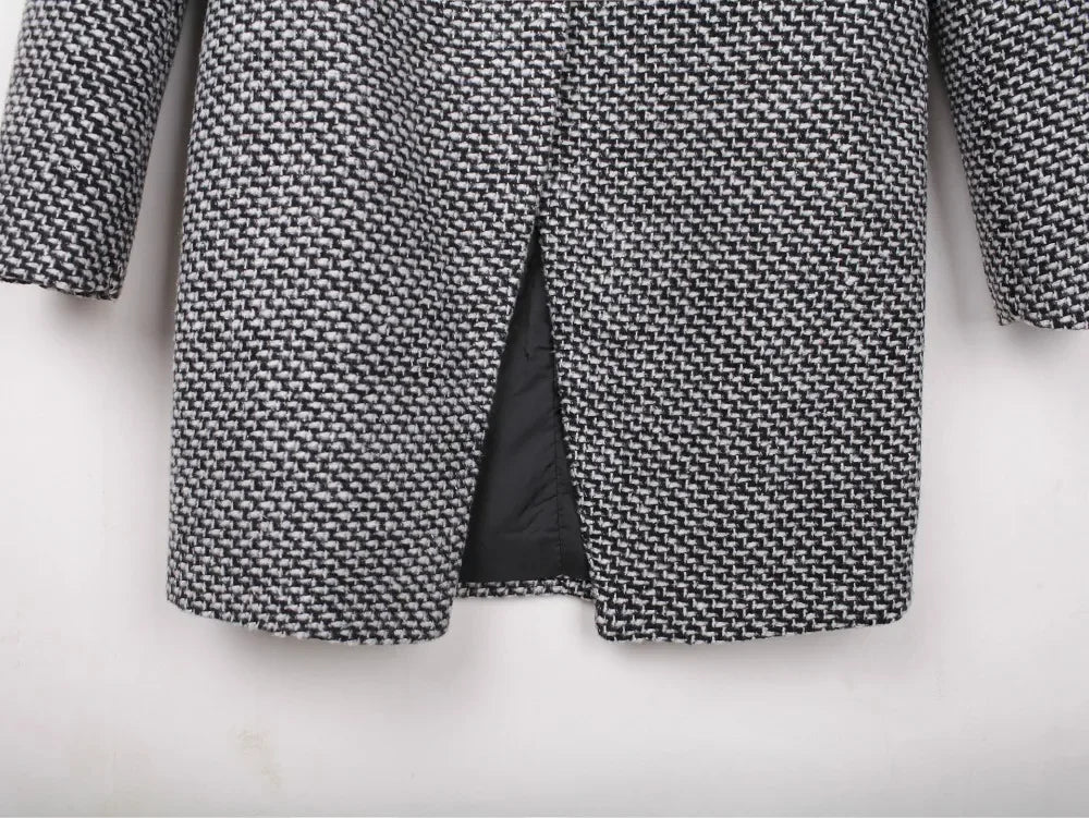 Women's Woolen Coat  Arrive European Female Spring European Leg Houndstooth Windbreaker Jacket Plus Size Long Winter Coat