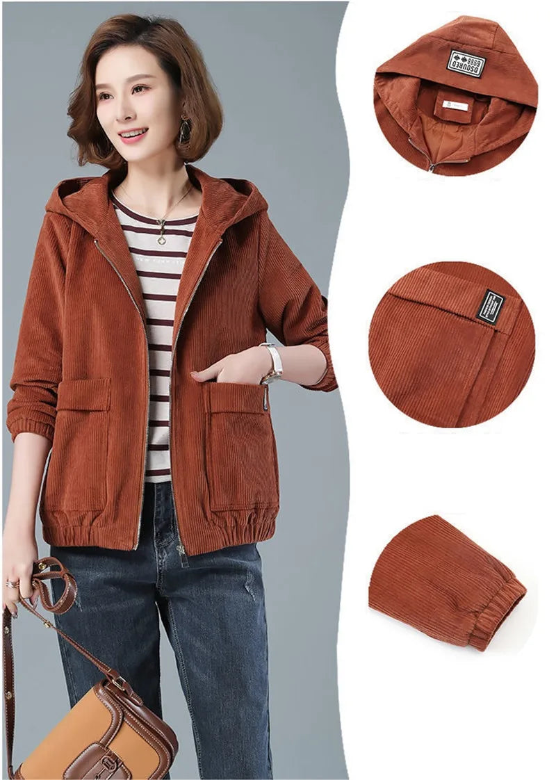 Corduroy Hooded Loose Jacket