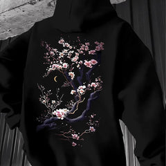 Men'S Hoodie Designed with Retro Ink Wash Style Cherry Blossom Branches Reflecting Eastern Aesthetics Made from Knit Fabric