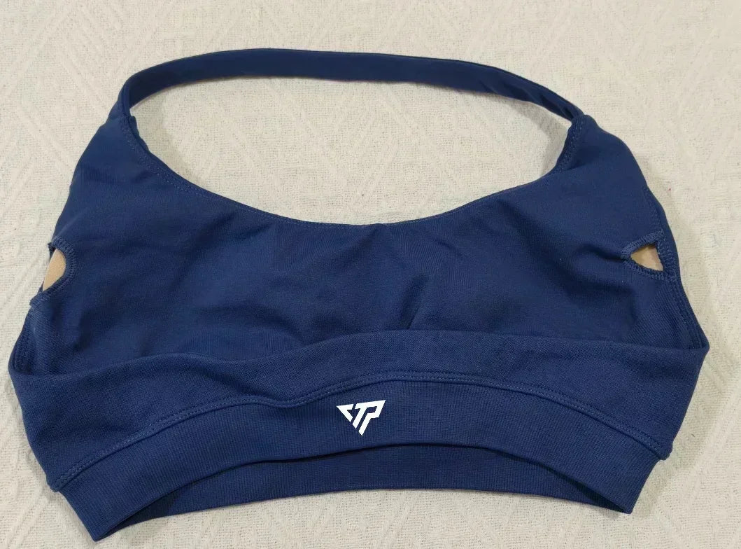 KEEP THAT PUMP Strappy Sports Bra With Logo High Support Womens Yoga Seamless Workout Top Elasticity Fitness Running Gym Bras