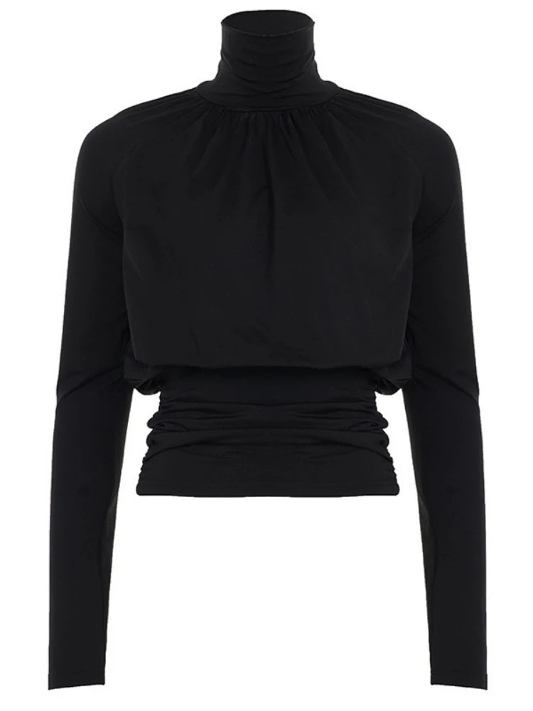 Elegant Black Turtleneck Tee Women