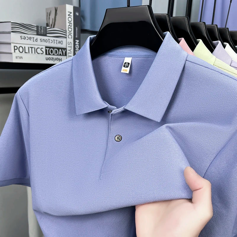 Classic Men Short Sleeve Polo Shirt 100% Mercerized Cotton Breathable Summer Golf Business Casual Athletic Tops