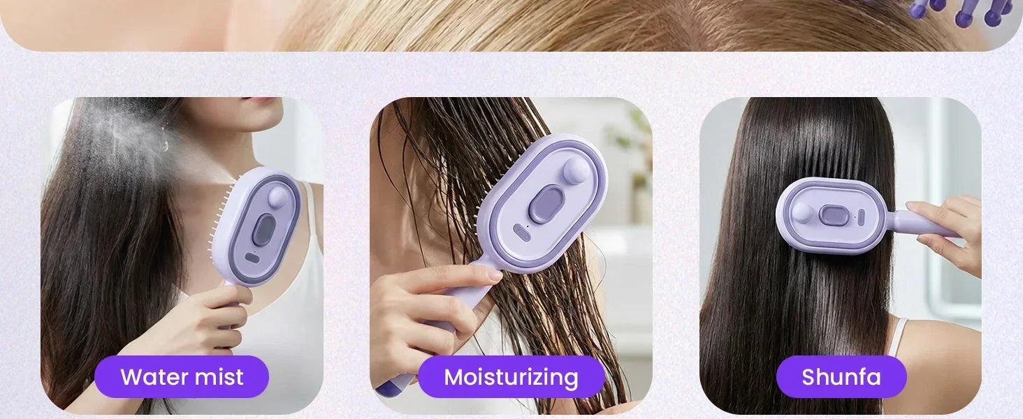 Rechargeable Hairs Massage Brush 3-in-1 Electric Spray Air Cushion Massage Comb for Frizzy Hair Scalp Care Relieve Hair Tangles