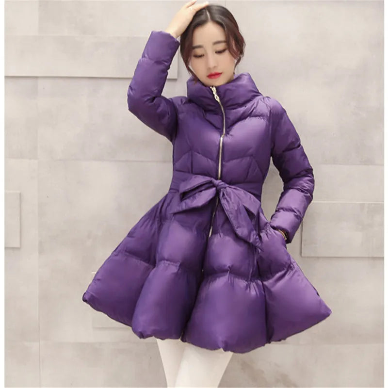 2023 New Fashion Winter Coats Women Warm Outerwea Cotton Padded Jackets Womens Clothing Belt Zipper Parkas Femme A-word Jacket