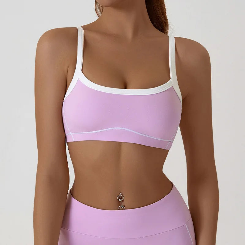 Yoga Sports Bra Color Clashing Shock Absorbing Brassiere Women Full Cup Breathable Gym Tube top Bra Yoga Workout Underwear