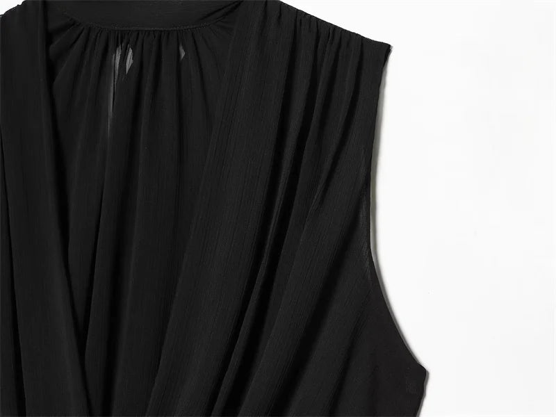 Women's Top 2026 New Spring Summer Fashion Black Sleeveless Pleated Top for Women Casaul Chic Women Top