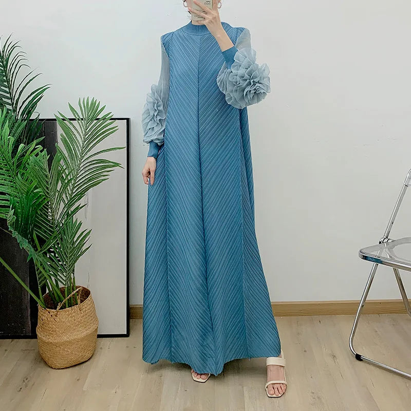 Women Elegant Evening Party Dresses 2025 Summer New Solid Colour Classic Long Sleeve Plate Flower Design Prom Dresses Female