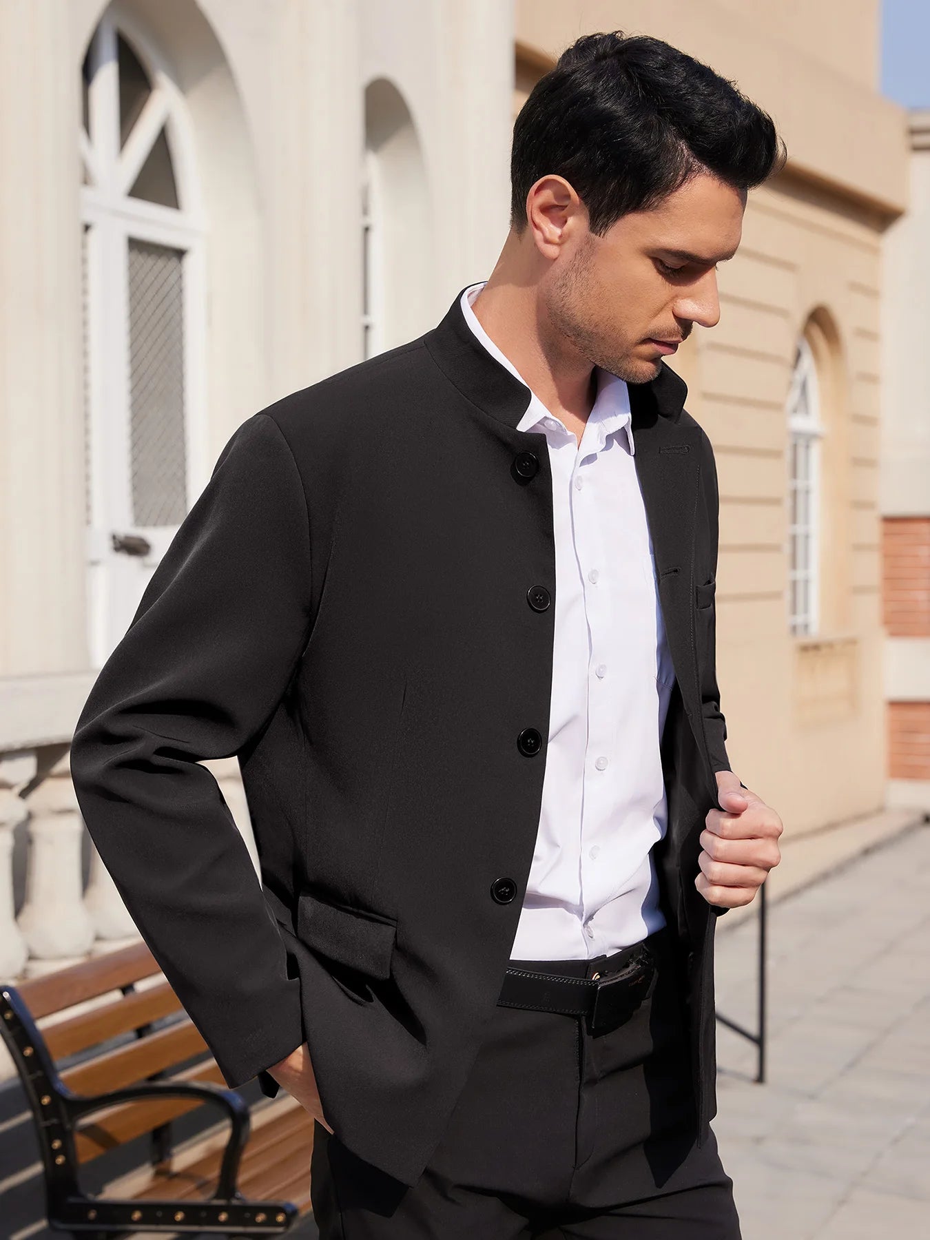 Men’s Plus-Size Stand Collar Business Blazer