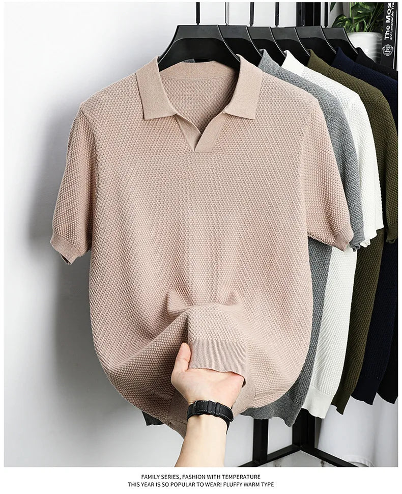 100% Cotton Short-sleeved POLO Shirt Men's Lapel Knitted T-shirt High-end Casual Bottoming Versatile Men's Short-sleeved Men's T