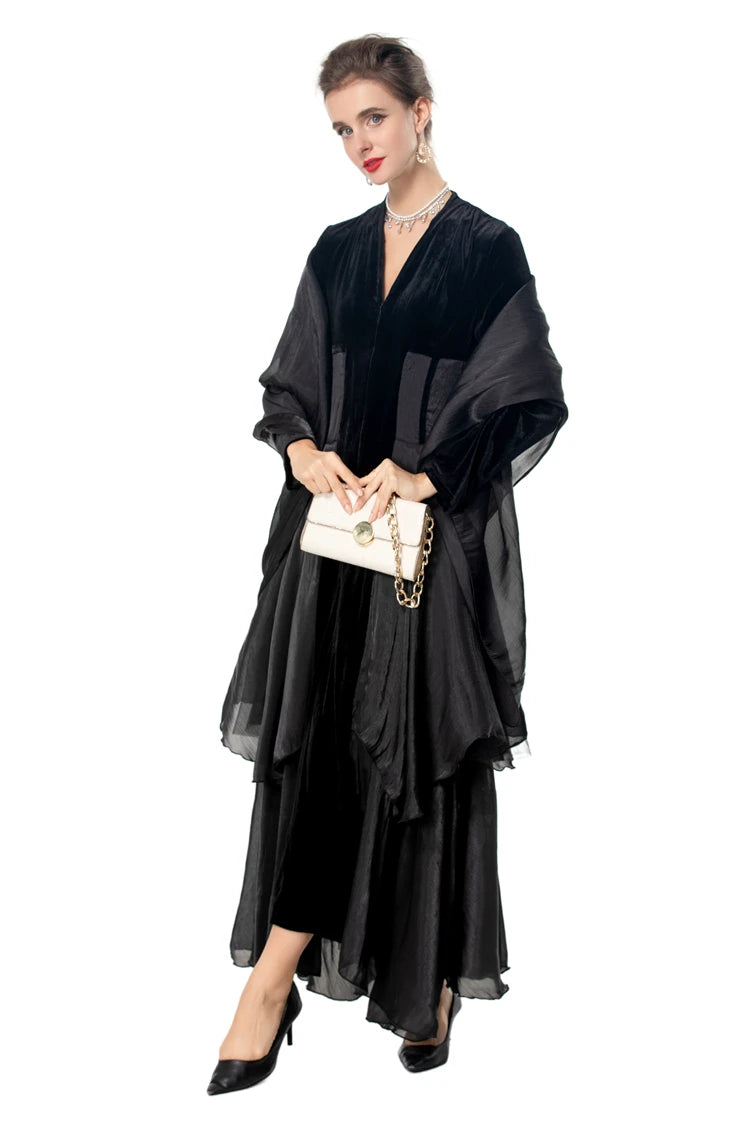 Velvet Ruffle V-Neck Evening Dress
