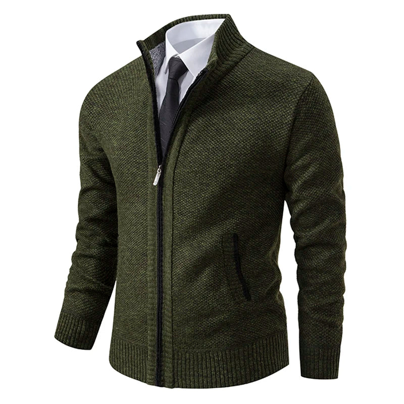 Stand Collar Fleece Zip Cardigan