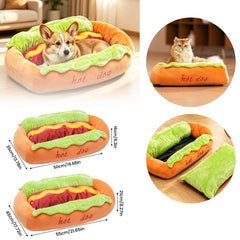 Pet Bed Hot Dog Shaped Dog Lounger Cat Sleeping Cushion Soft Fiber Puppy Warm House Removable Washable Beds for Cats Dogs