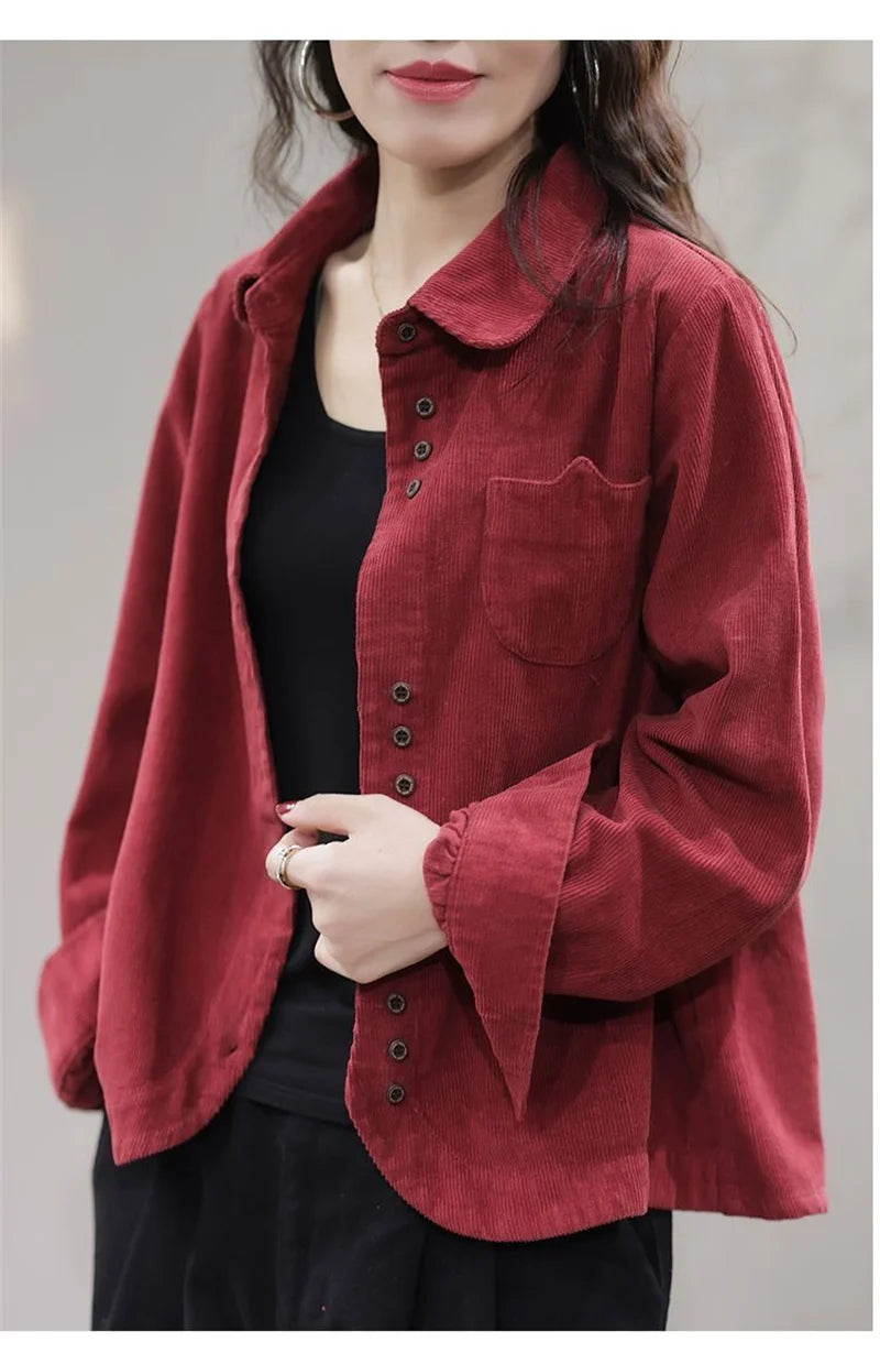 Casual White Corduroy Button Jacket