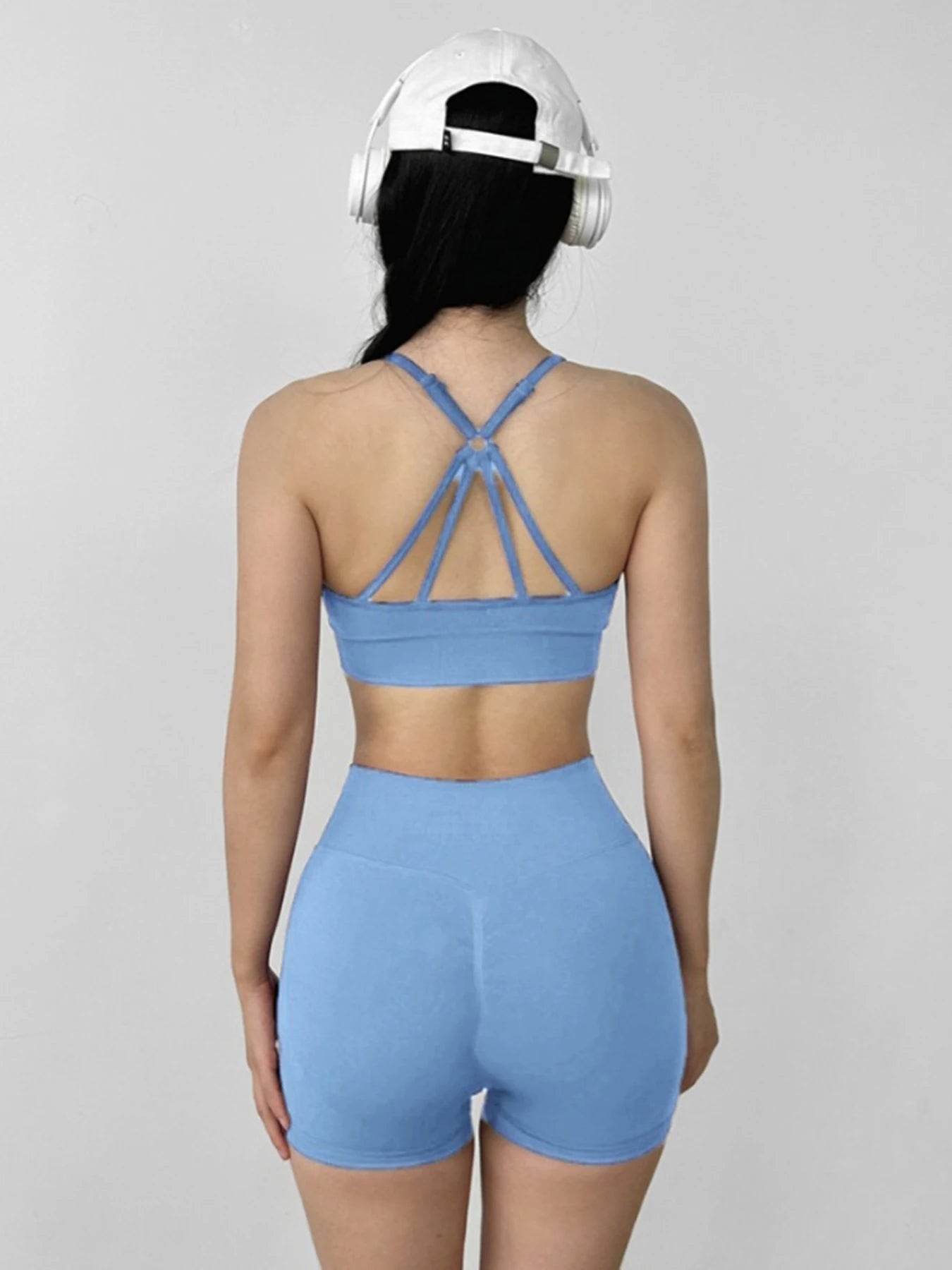 Women's Yoga Set Strappy Sports Bra & High Waisted Shorts | Quick Dry Padded Butt Lifting Workout Outfit for Running Traini