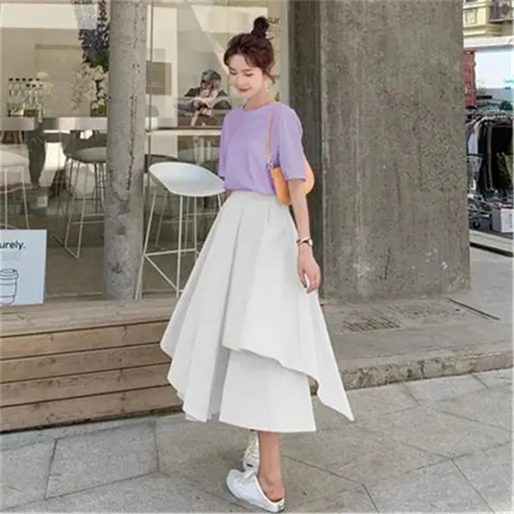 Skirts Pants Women Autumn Solid Asymmetric Trendy Design Simple High Waist Korean Elegant Leisure All-Match Streetwear Chic Ins