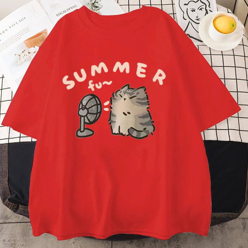 Minimalist Cat Print Casual Tee