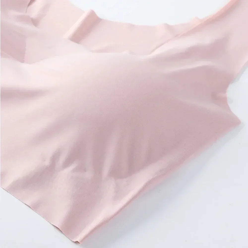 Wire-Free Sports Bra Seamless Ice Silk Small Chest Push-up Bra Prevent Sagging Thin Back Beauty Large Size Bra