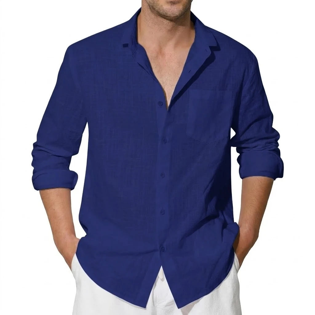 Men's Long Sleeve Cotton Shirts Luxury Linen T Shirts Breathable Elegant TShirts Men's Shirts for Men Hawaiian Tshirt Lapel Tee