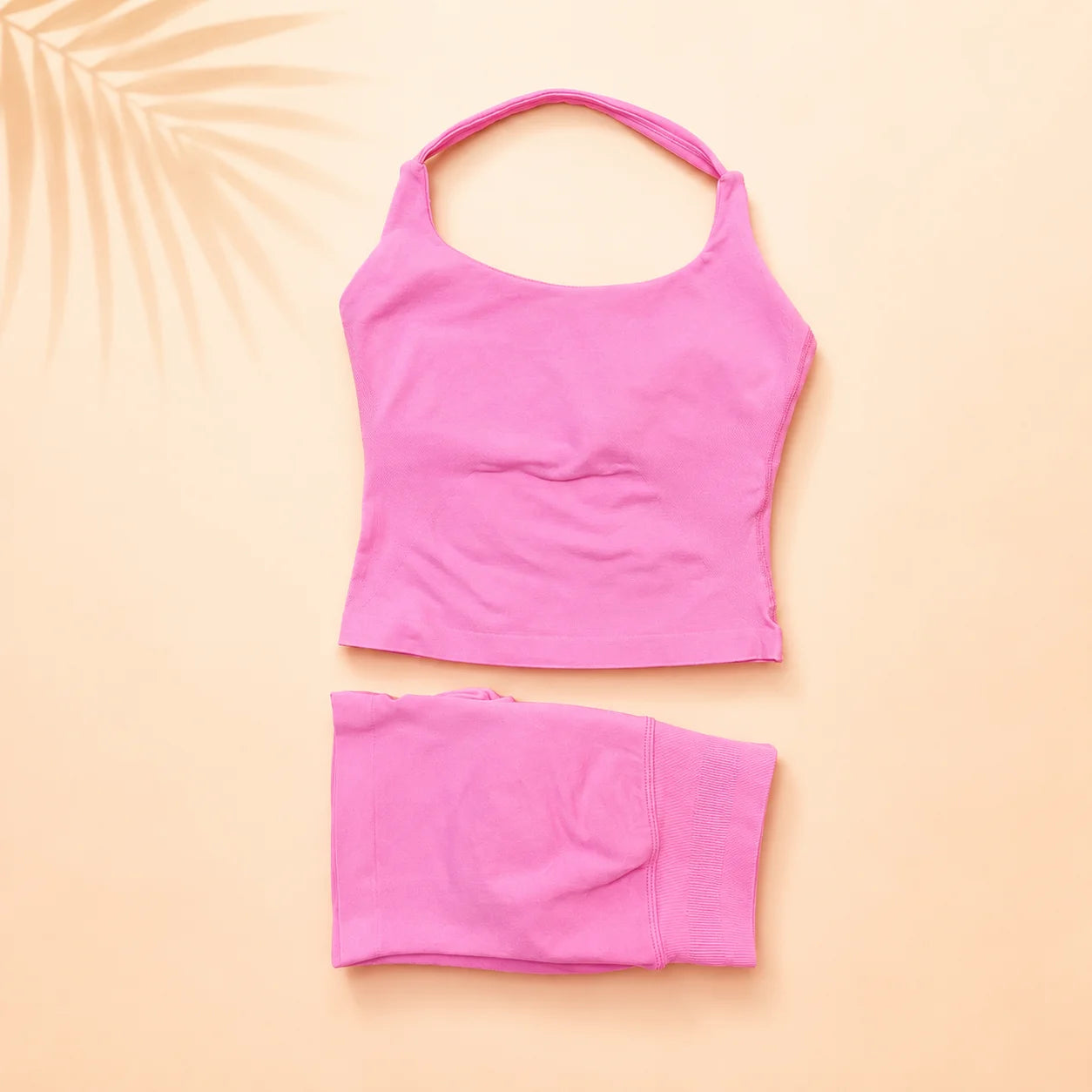 Women Seamless Yoga Set Halter Sports Bra Scrunch Butt Shorts 2 Piece Gym Workout Fitness Activewear High Waist Athletic Outfit
