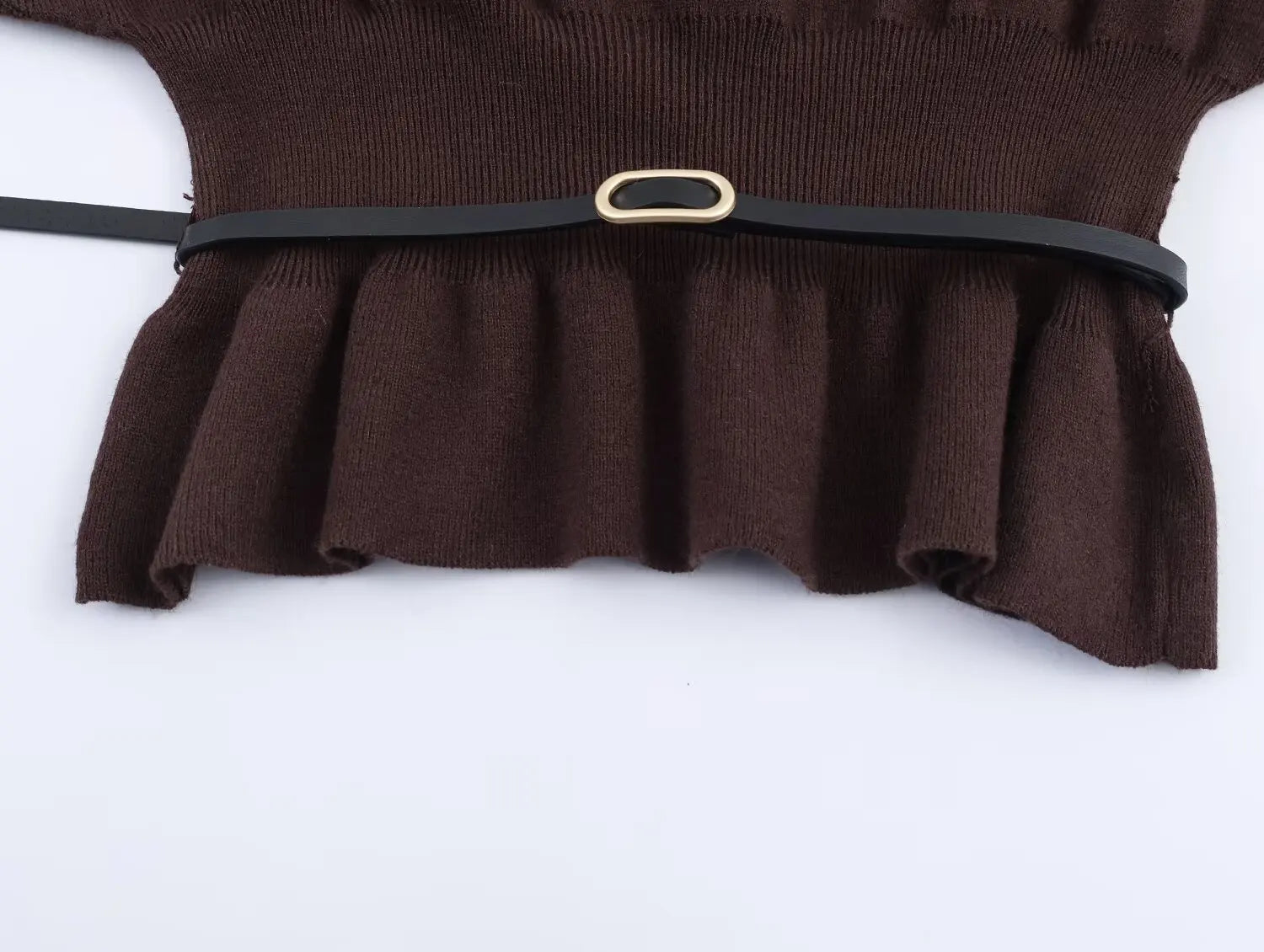 TFMLN Slash Neck Tiered Knit Pullover