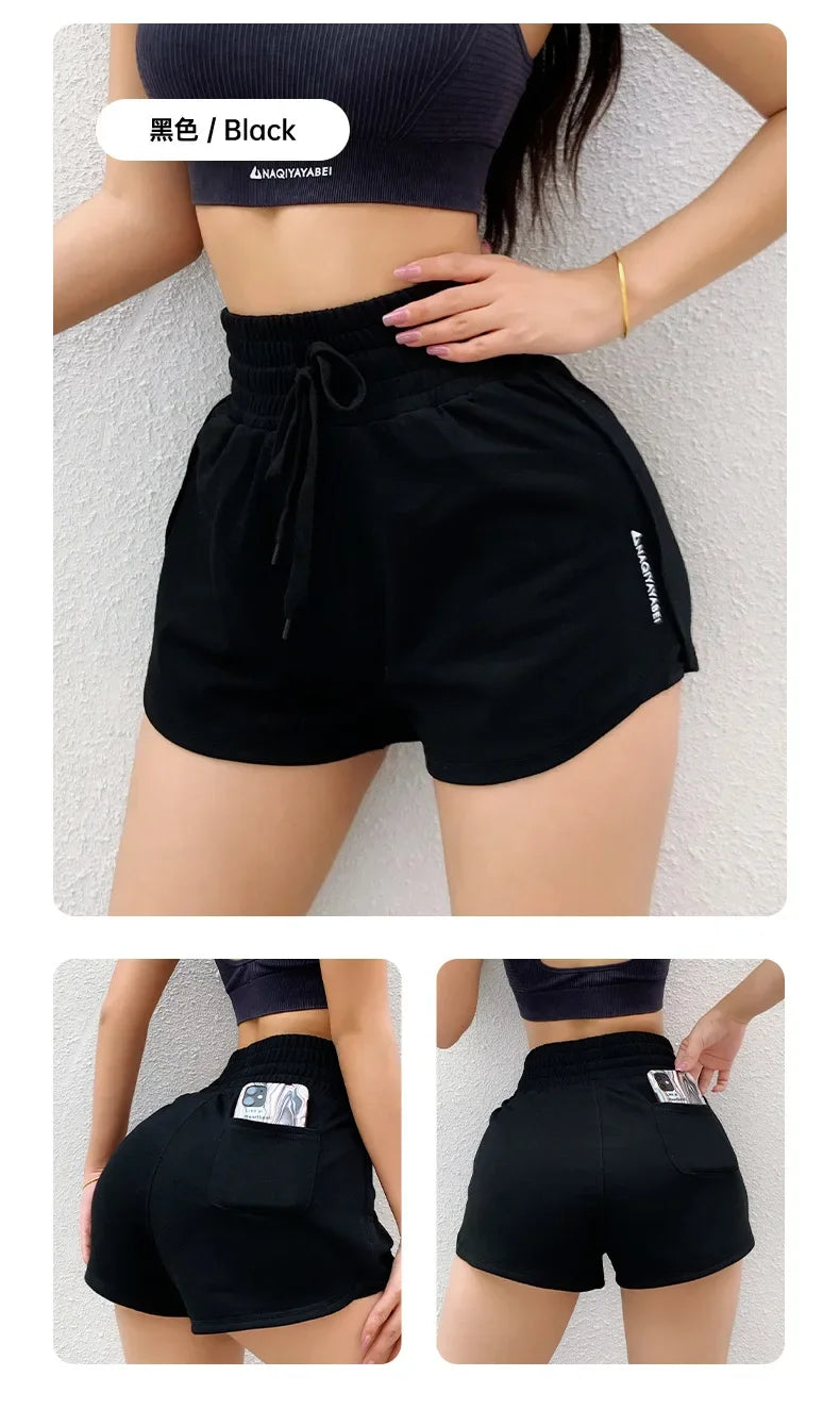 Summer Women Sport Shorts Loose Tennis Running Short Pants Gym Workout Yoga Shorts Pocket Quick Dry Training Bottom Beach Shorts