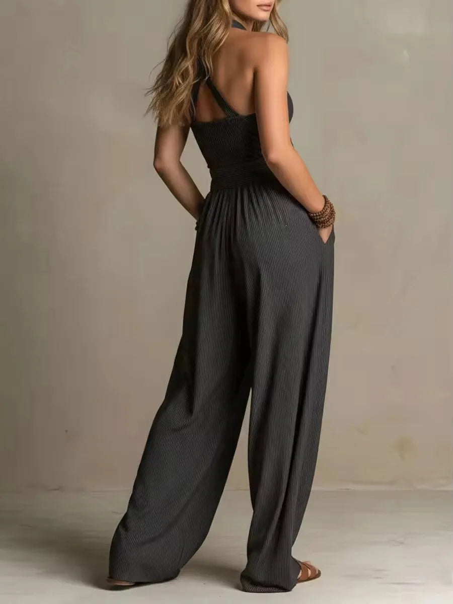 2026 Summer Jumpsuit Solid Color Hanging Neck Elegant Casual Versatile Simple Fashion Comfortable Daily Style Wide Leg Jumpsuit