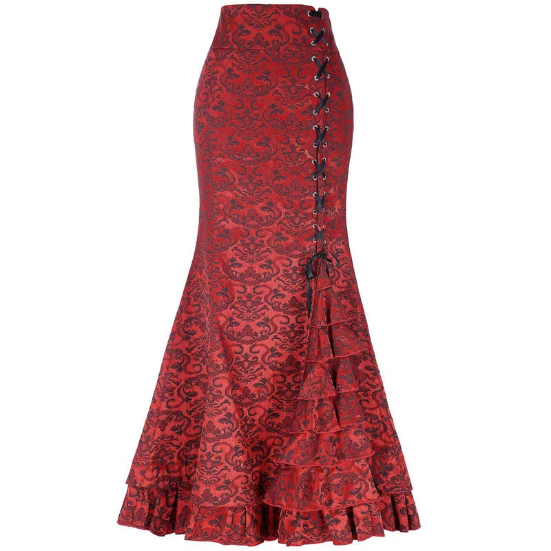Long Skirts Women Punk Fish Tail Skirt Vintage Gothic New High Waisted Temperament Goth Skirt Festival Party Wear Woman Clothes