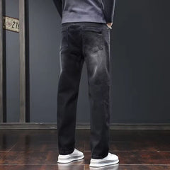 2025 New Men Fashion Loose Straight Elasticity Jeans Male Wear-resistant Slim Fit Denim Pants Smart Casual Dark Gray Trousers