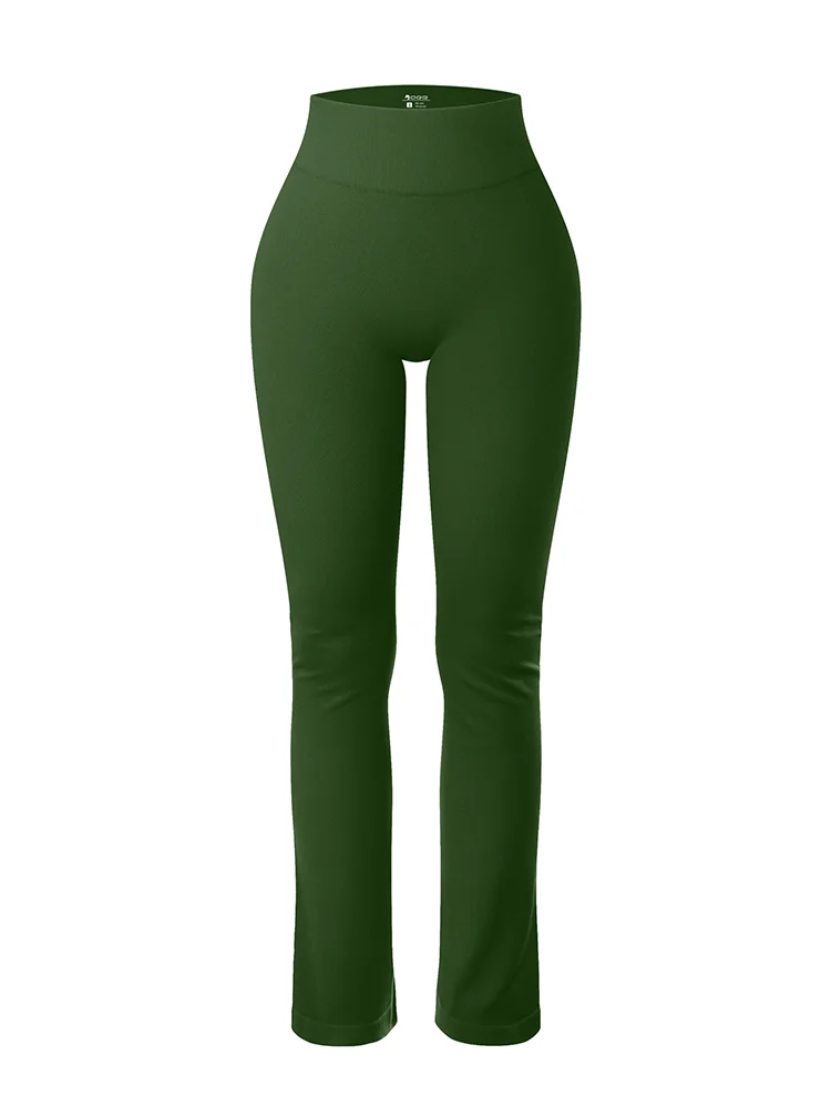 Solid Leggings for Women Seamless Knit Yoga Pants Flared Trousers High Waist Hip Liftting Tights Slim Casual Sports Leggings