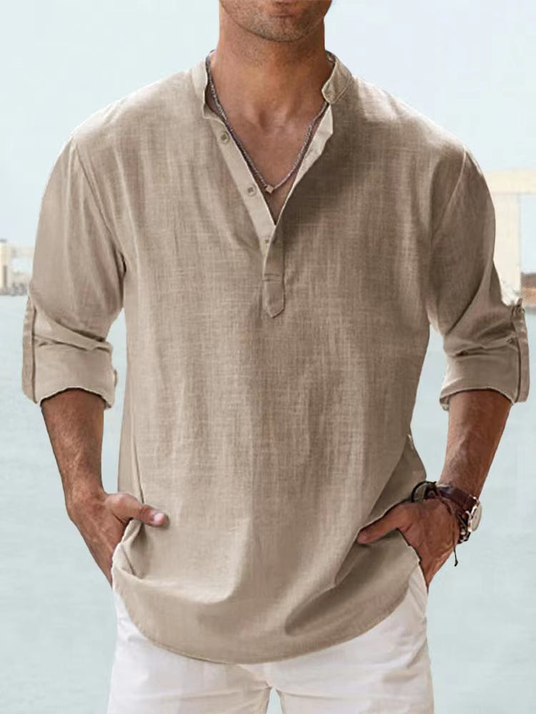 Lightweight Cotton Henley Shirt Men