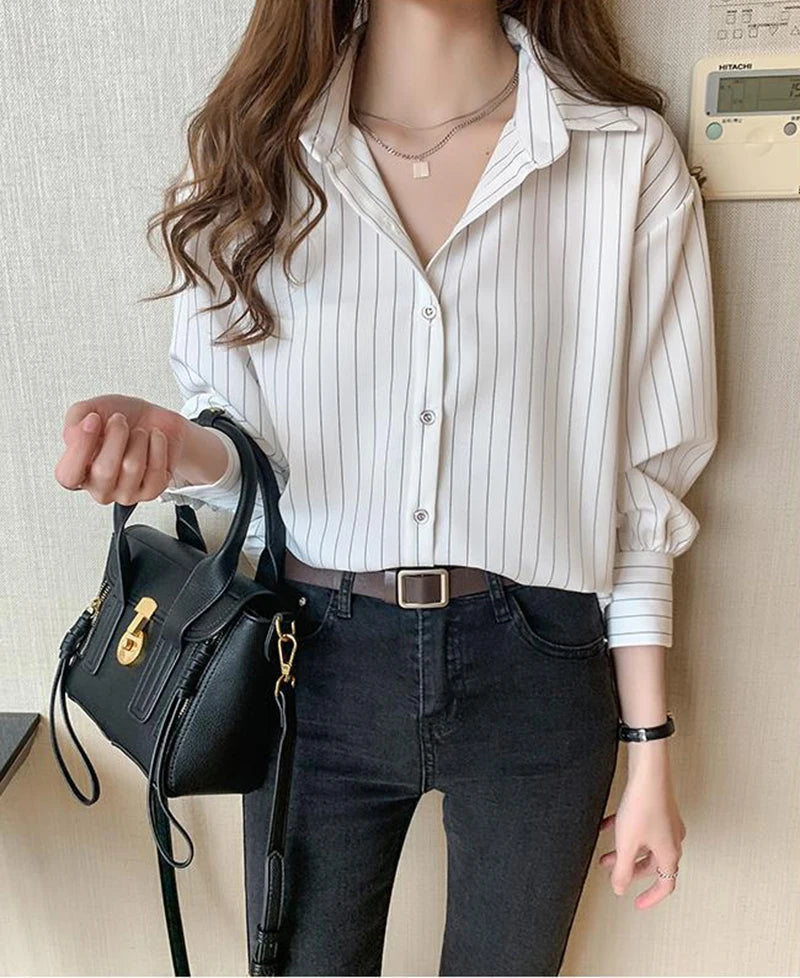 Vintage Striped Loose Shirt Women