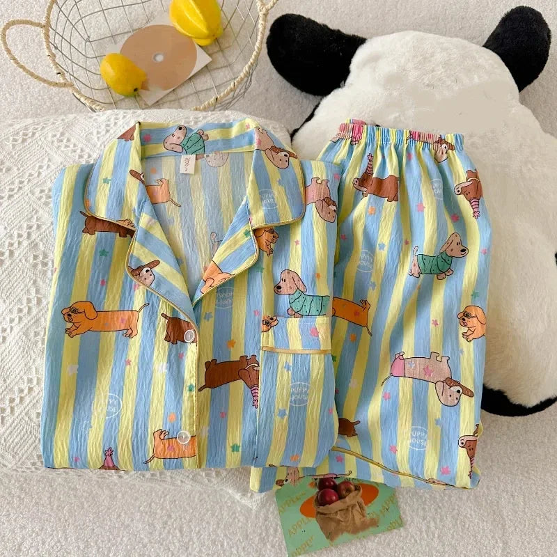 Kawaii Dog Print Y2K Pajamas