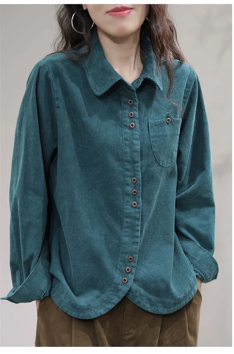 Casual White Corduroy Button Jacket