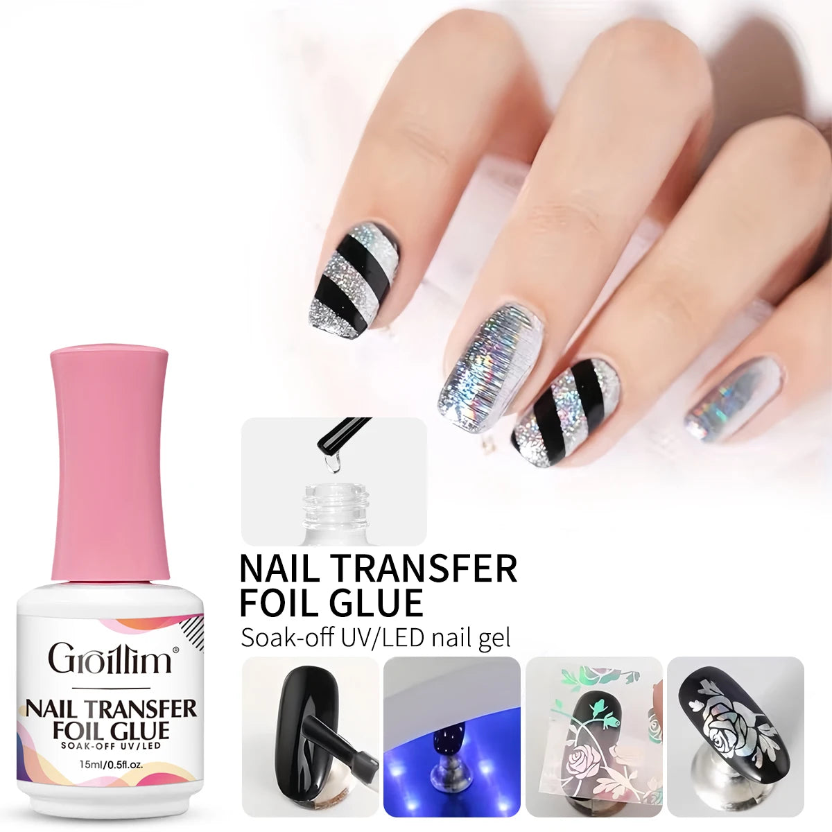 Nail Art Foil Glue, a Nail Glue Transfer Adhesive for Foil Stickers, Suitable for DIY Nail Art, Requires LED Lighting.