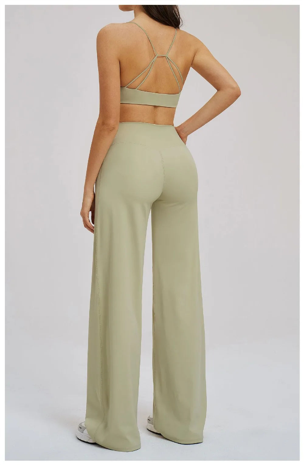 Yoga Set - Backless Bra + Cross Waist Wide Leg Pants Fitness Suit, Jogging Tracksuit Active Wear Workout Loungewear Sports Gym