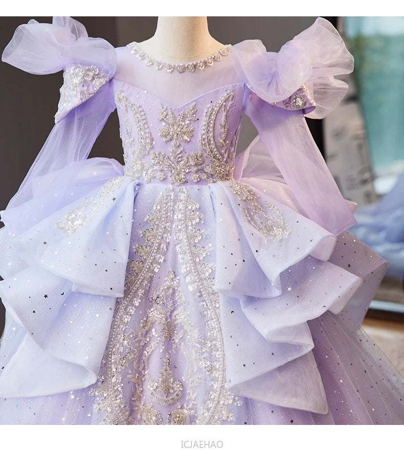 Wed Dress 2024 Flower Girl Wedding Dresses Costume Children Girls Birthday Party Princess Gown Vestido Kids Host Piano Outfit
