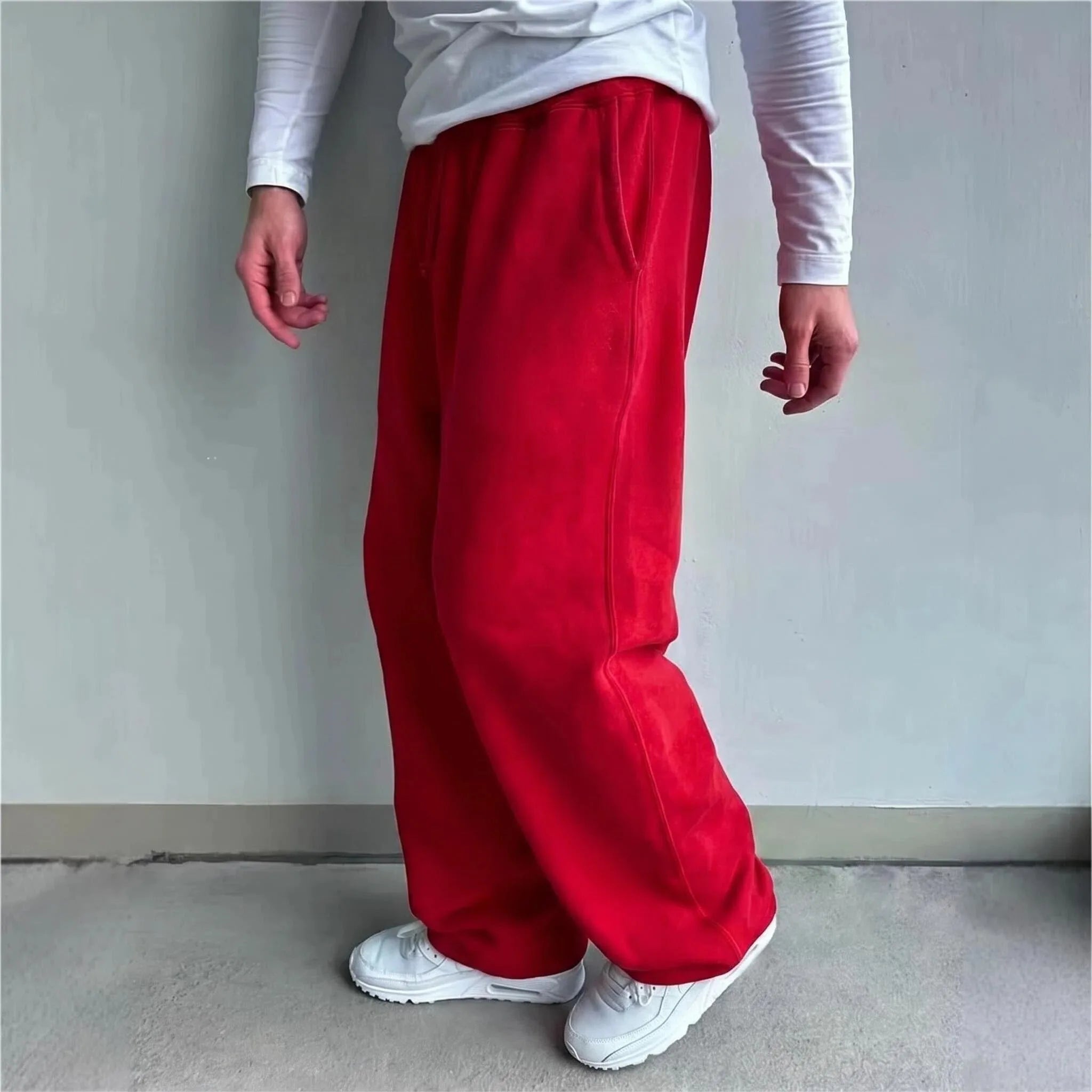 autumn winter man/woman Jogging Straight Sweatpants Street Style wide leg pants Casual Solid colors versatile Loose Men's Pants