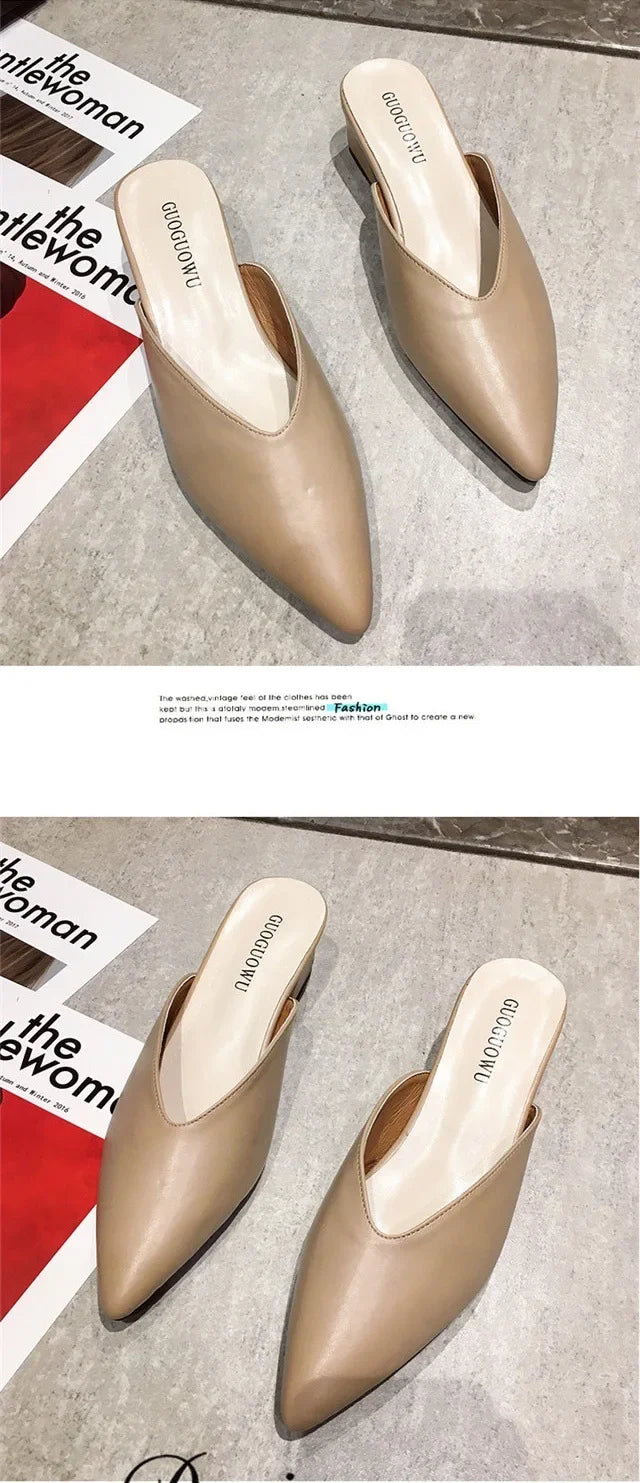 Women High Heels Slippers  Baotou Women Shoes Sexy Pointed Toe Chunky Heels Mules Outdoor Walking Slides Chaussure Femme 2024