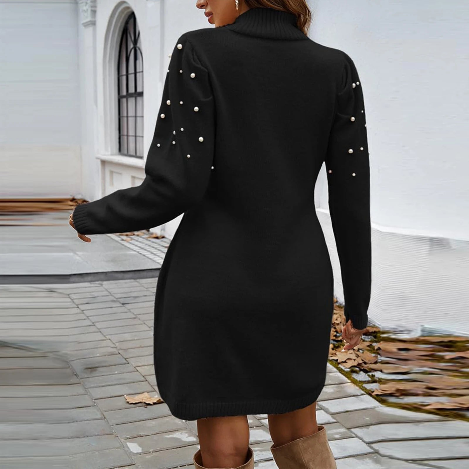 Elegant High Neck Sweater Dress