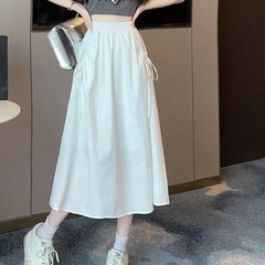 Drawstring Cargo A-Line Midi Skirt