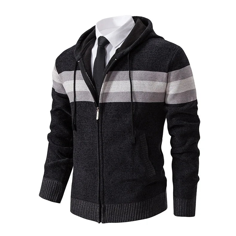 Hooded Knit Sweater Coat with Fleece Lining