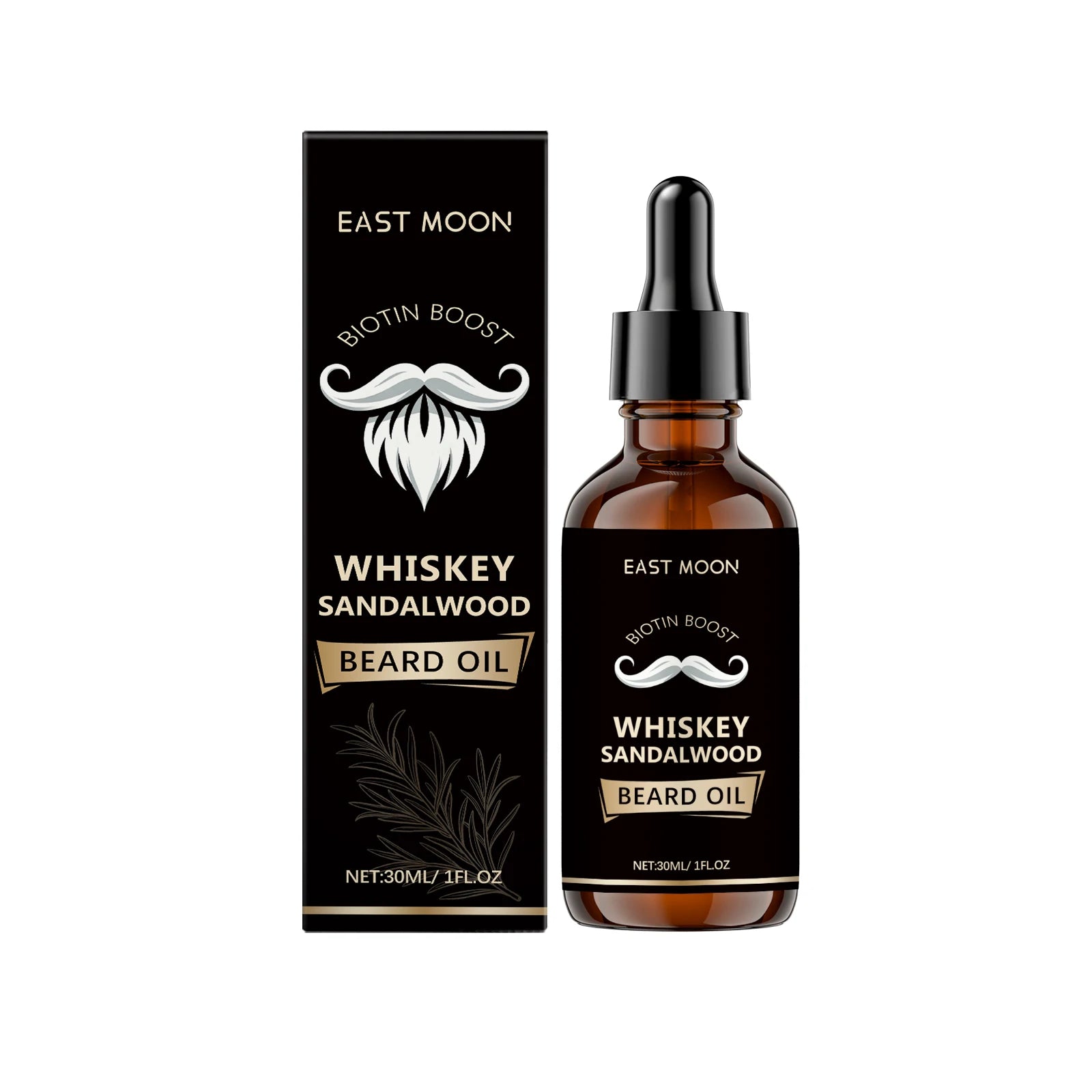 Men Biotin Beard Oil Soften Rough Beard Whiskey Sandalwood Beard Care Oil Hydrate Soothe Under-Beard Skin Men Facial Hair Serum