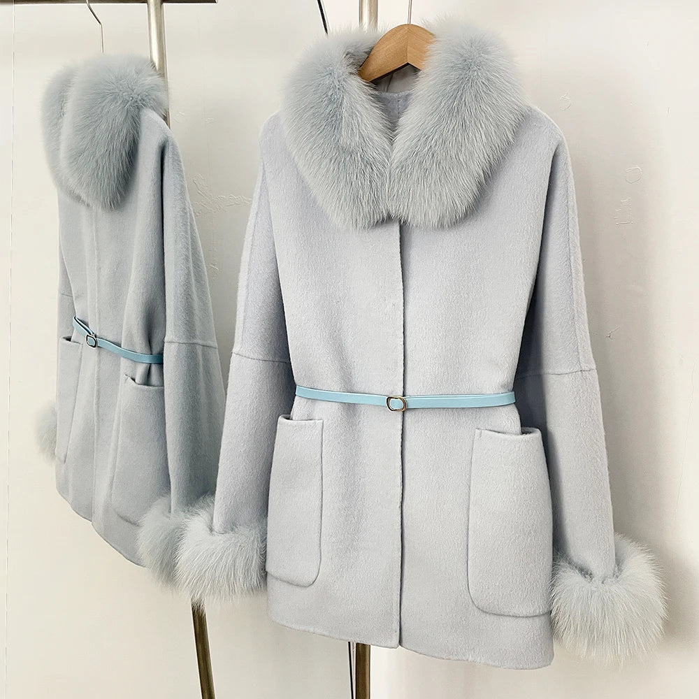 Luxury Wool Fur Winter Long Coat